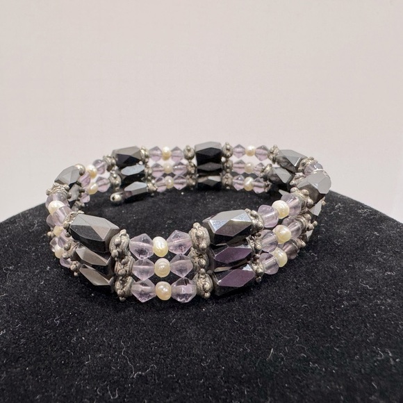 Magnetic Black and Silver Beaded Bracelet or necklace - Picture 1 of 5